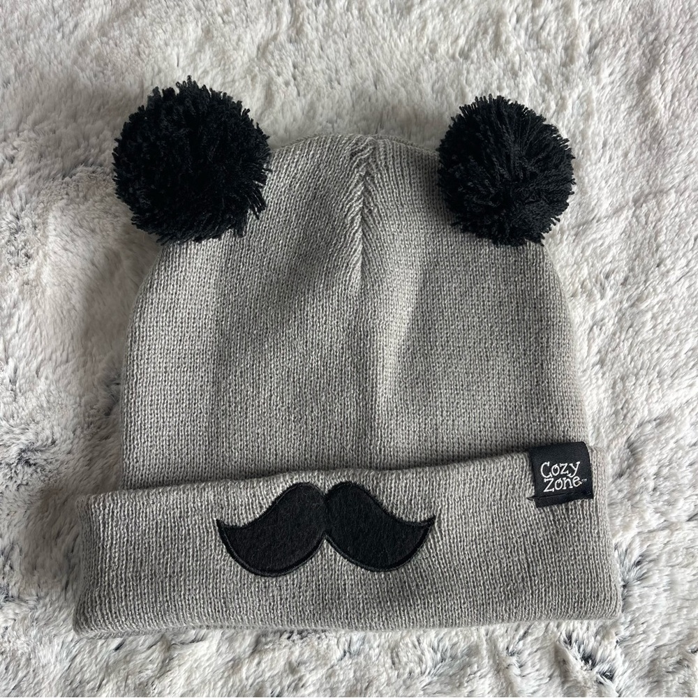 Cozy Zone Black Moustache Gray and Black Unisex Beanie